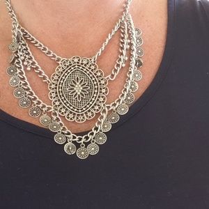 Silver boho necklace